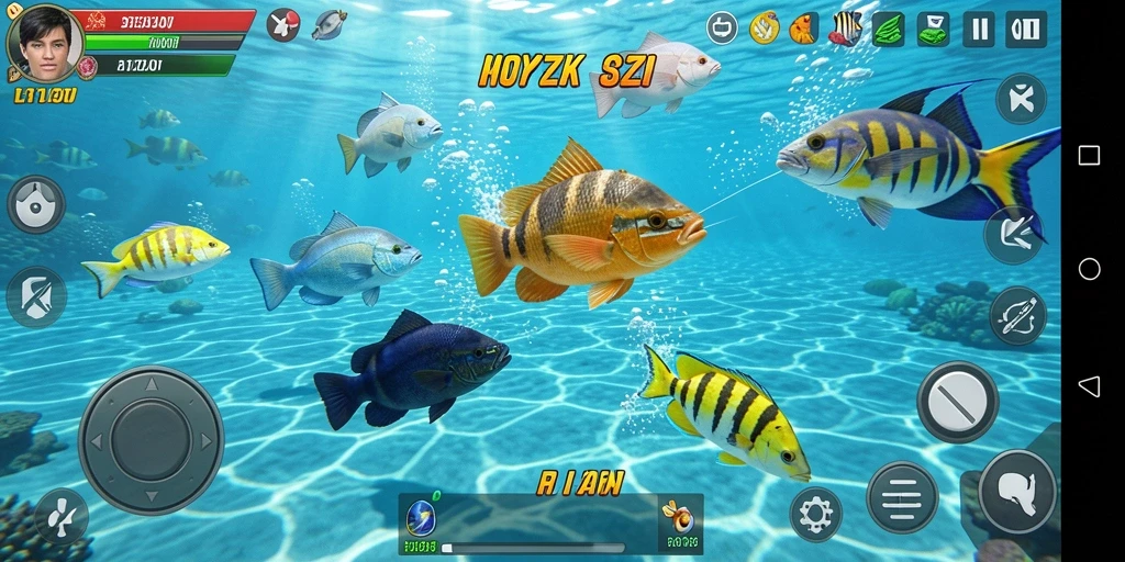 Tampilan gameplay <strong>5ZK</strong> yang seru saat menangkap ikan.