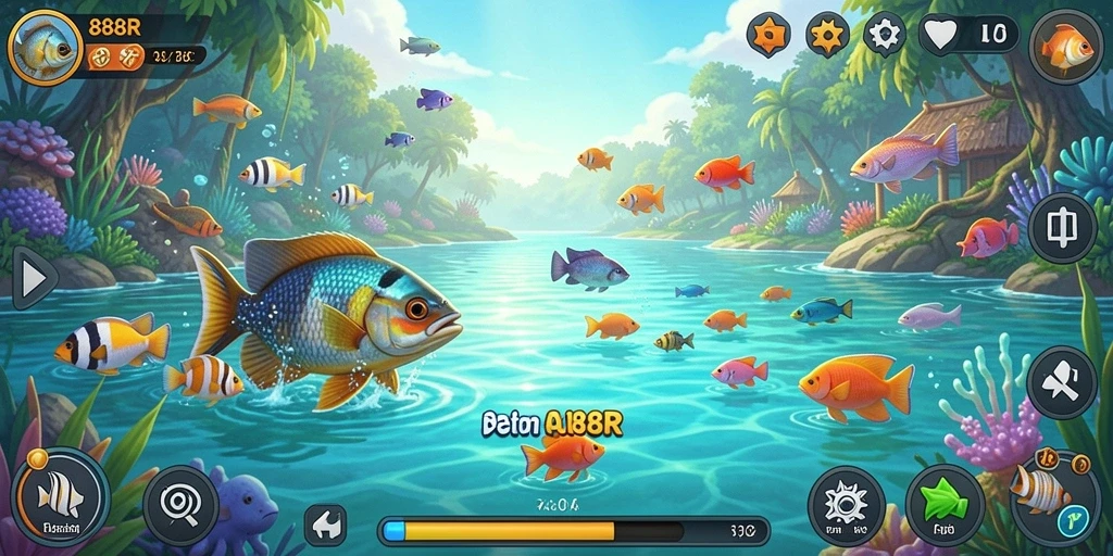 Tampilan gameplay <strong>888R</strong> yang menarik saat memancing di alam.