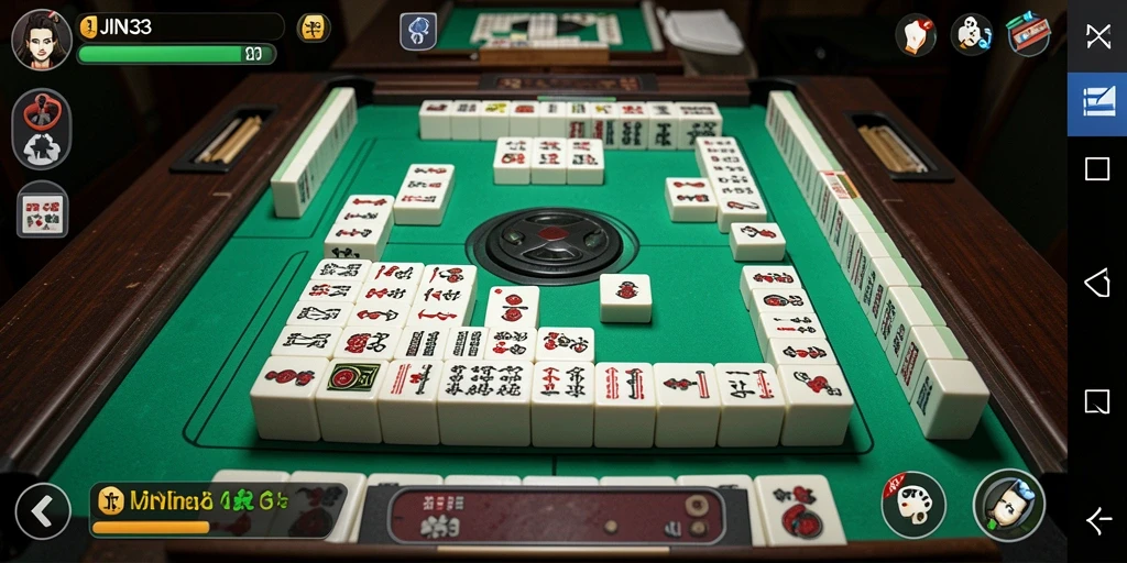 Tampilan gameplay JIN33 yang menarik dengan ubin Mahjong berwarna-warni.