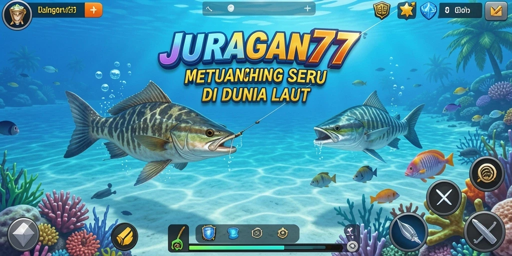 Tampilan menakjubkan gameplay Fishing JURAGAN77 yang penuh warna.