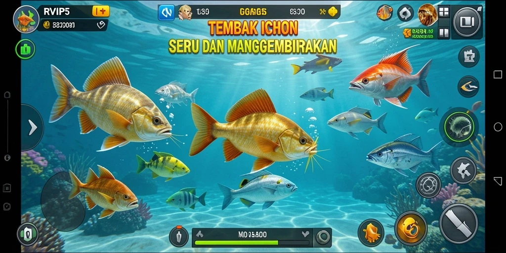 Tampilan gameplay seru di RVIP5 saat menembak ikan.