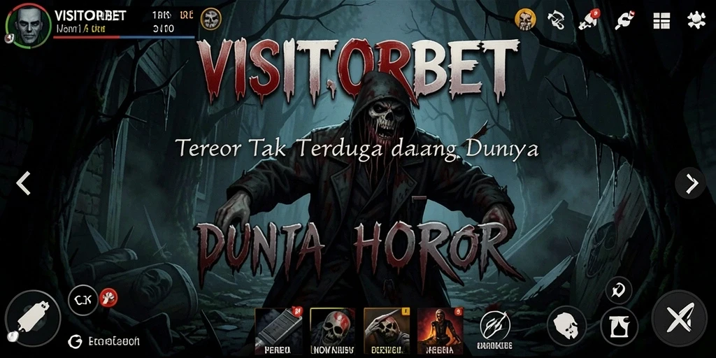 Screenshot utama dari gameplay horror VISITORBET yang menegangkan dan menakutkan.